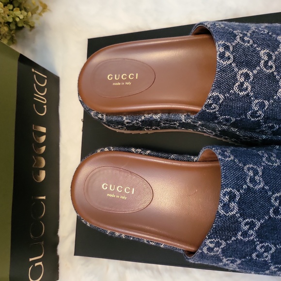 GUCCI Denim GG Monogram Angelina Platform 55mm Blue TeaI SIZE 37 UK/7 US - Picture 3 of 8
